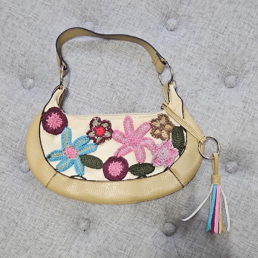 Floral Embroidered Beige and Cream Women's Bag